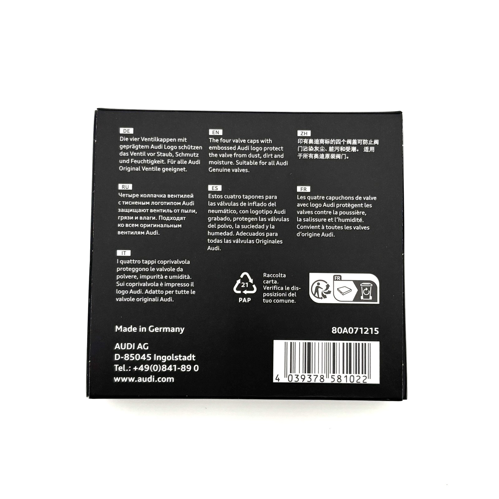 Original Audi Ventilkappen aus Alumimium für alle gängigen Audi Original Ventile 80A071215